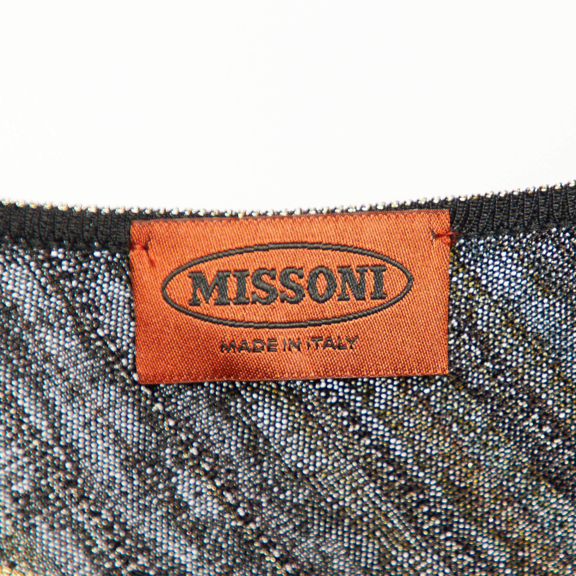 Missoni Multicolor Striped Lurex Knit Belted Top & Skirt Set M For Sale 1