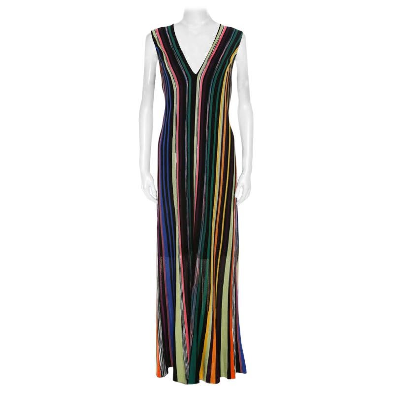 Missoni Multicolor Striped Lurex Knit Sleeveless Maxi Dress L