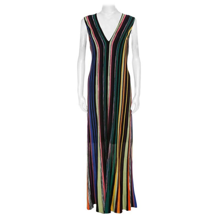 Missoni Multicolor Striped Lurex Knit Sleeveless Maxi Dress L For Sale at 1stDibs