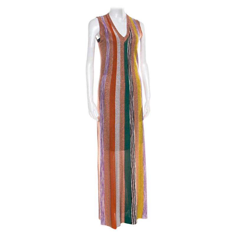 Missoni Multicolor Striped Lurex Knit Sleeveless Maxi Dress S