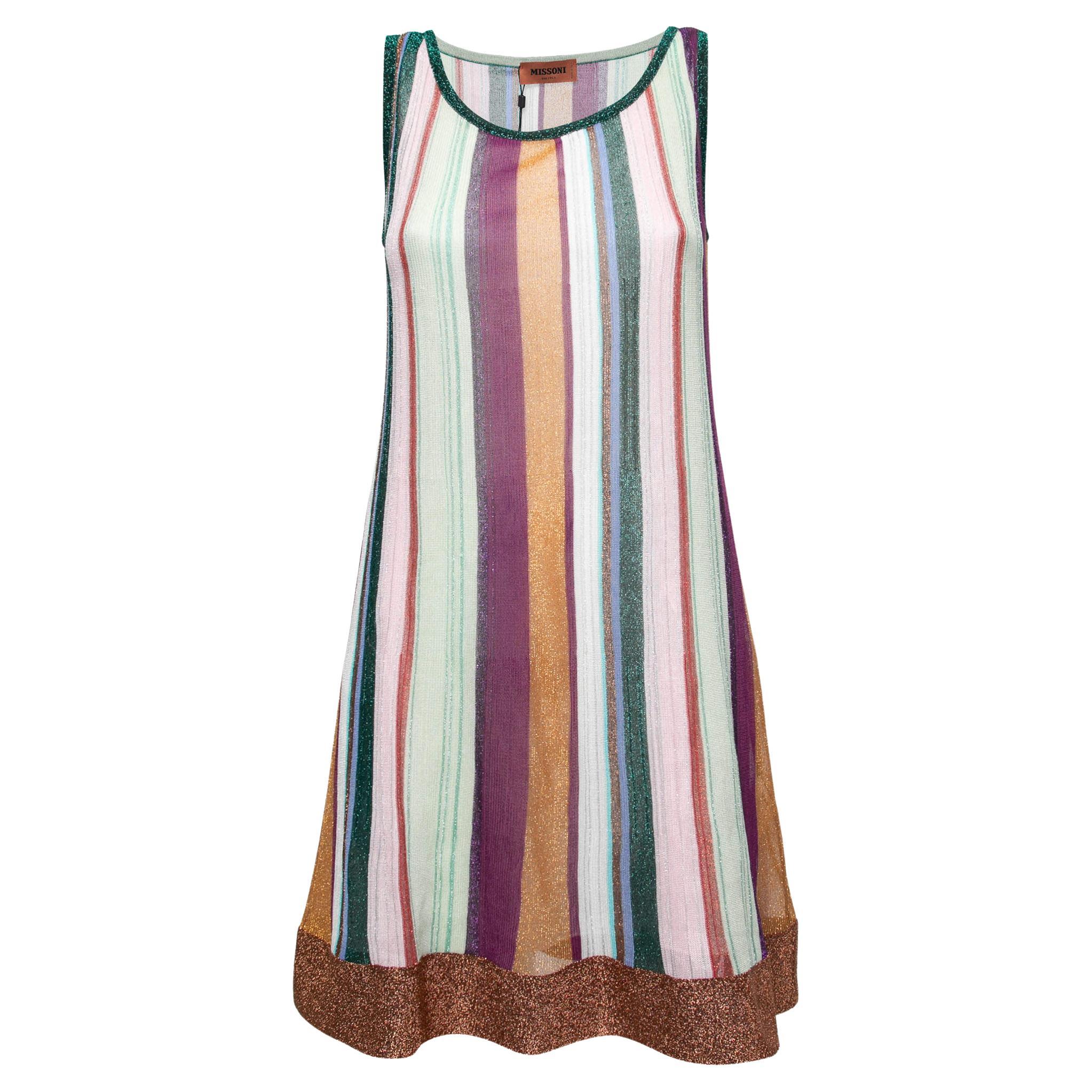 Missoni Multicolor Striped Lurex Sleeveless Mini Dress S