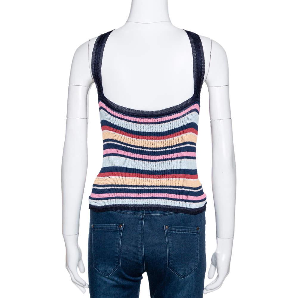 Gray Missoni Multicolor Striped Rib Knit V Neck Tank Top M