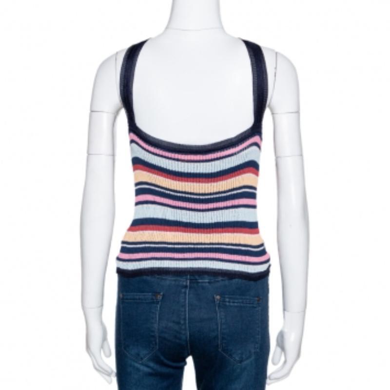 Gris Missoni débardeur à col V en tricot côtelé rayé multicolore M en vente