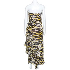 Missoni Multicolor Tiger Print Silk Ruffled Strapless Tansy Dress M