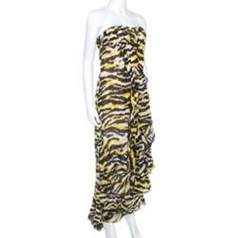 Black Missoni Multicolor Tiger Print Silk Ruffled Strapless Tansy Dress M