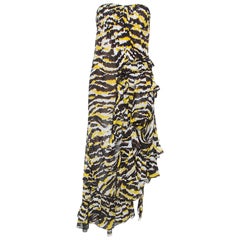 Missoni Multicolor Tiger Print Silk Ruffled Strapless Tansy Dress M