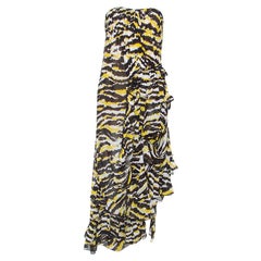 Missoni Multicolor Tiger Print Silk Ruffled Strapless Tansy Dress M