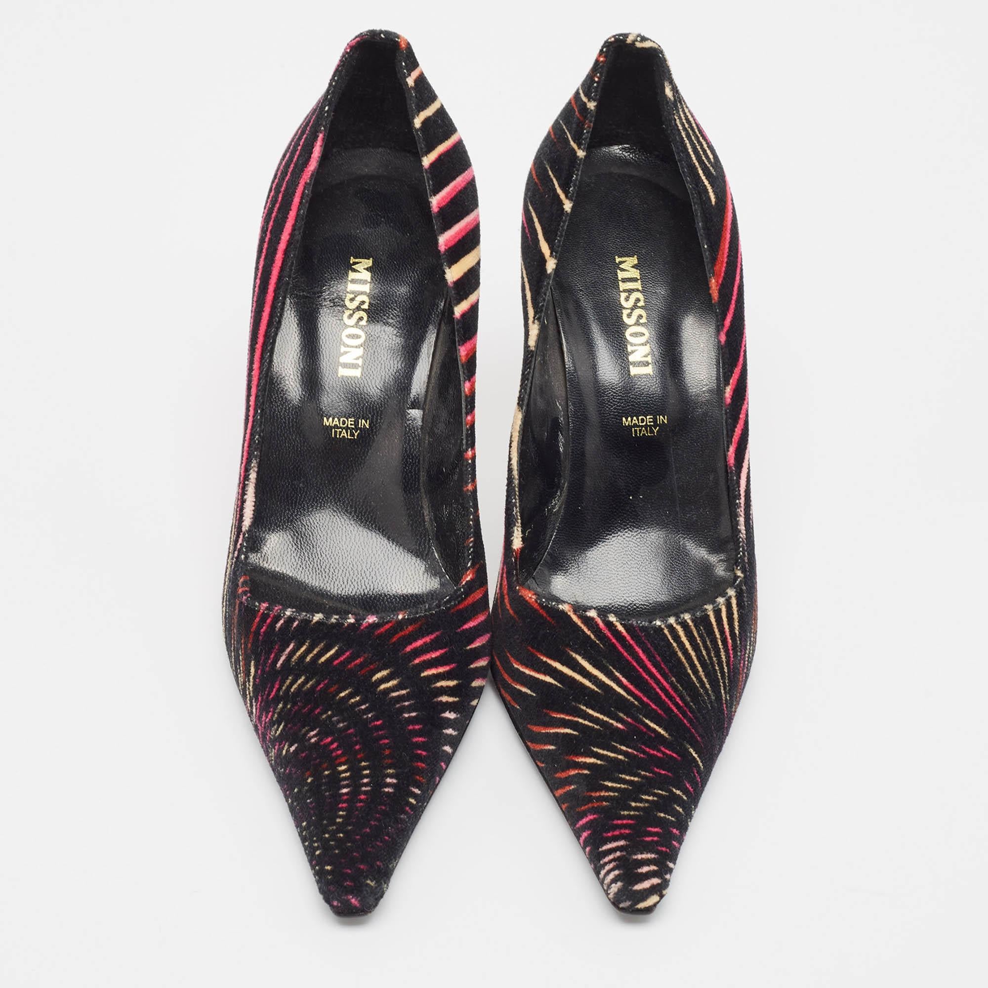 Black Missoni Multicolor Velvet Suede Pointed Toe Pumps Size 37 For Sale