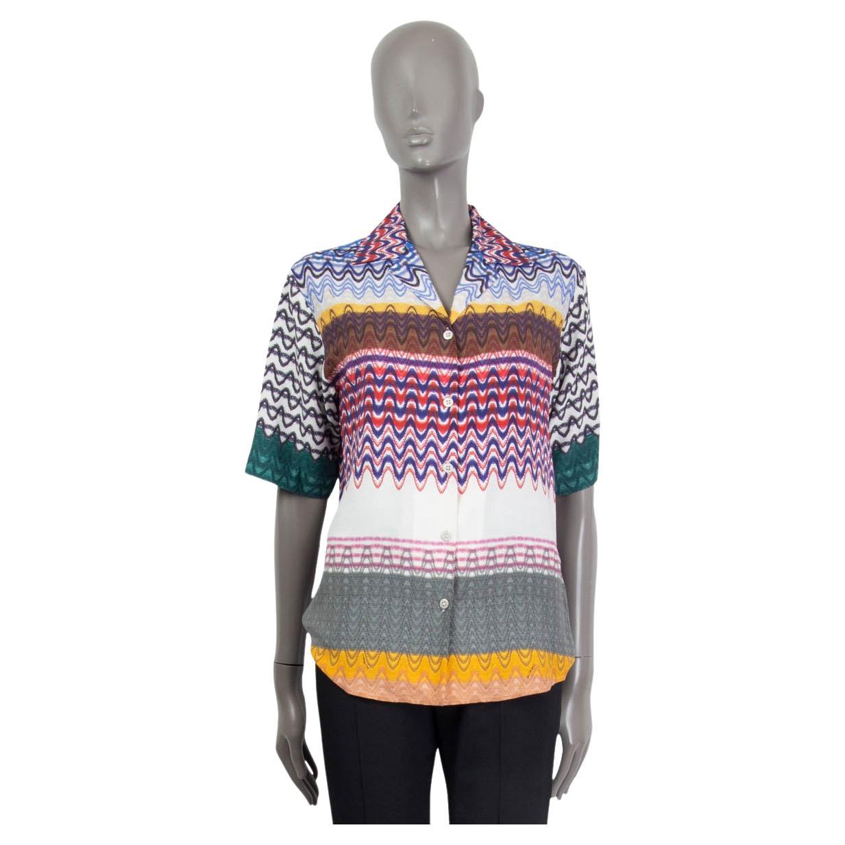 MISSONI multicolor viscose WAVY ZIGZAG Short Sleeve Button Up Shirt XS For Sale