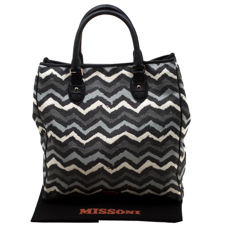 Missoni Multicolor Wave Printed Canvas and Leather Tote 6