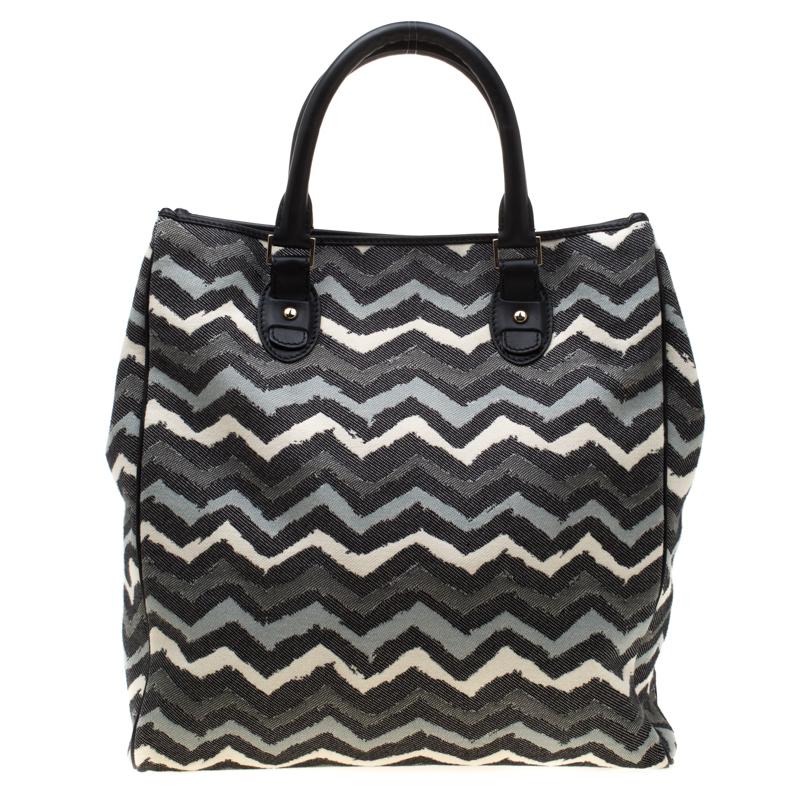 Missoni Multicolor Wave Printed Canvas and Leather Tote 1