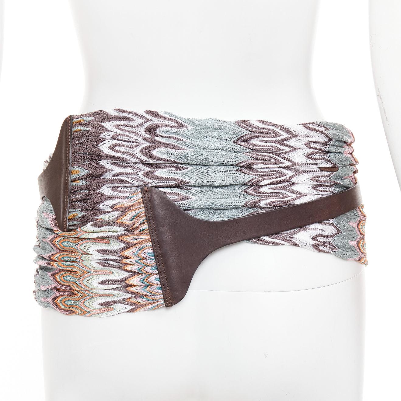 Donna MISSONI multicolor wavey pattern fabric knitted brown leather wrap belt IT40 S in vendita