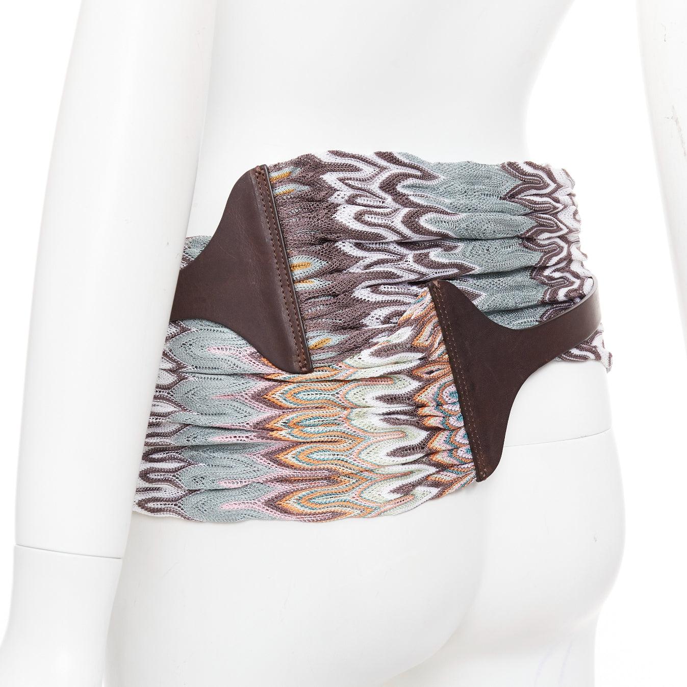 MISSONI multicolor wavey pattern fabric knitted brown leather wrap belt IT40 S in vendita 1
