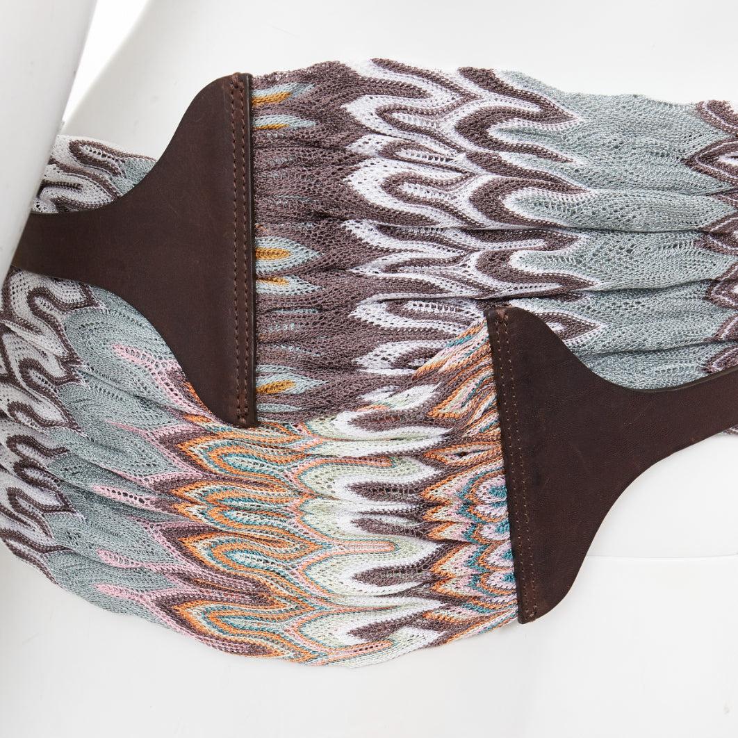 MISSONI multicolor wavey pattern fabric knitted brown leather wrap belt IT40 S in vendita 2