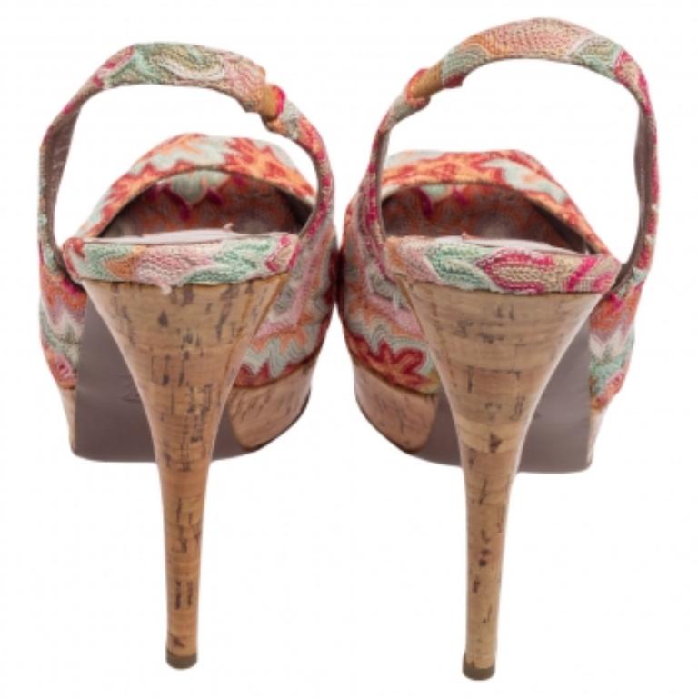 Women's Missoni Multicolor Weave Fabric Peep-Toe Platform Slingback Sandals Size 39 For Sale