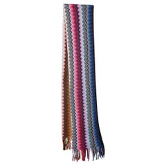 Missoni Multicolor Zig Zag Knit Cotton Knit Fringed Scarf
