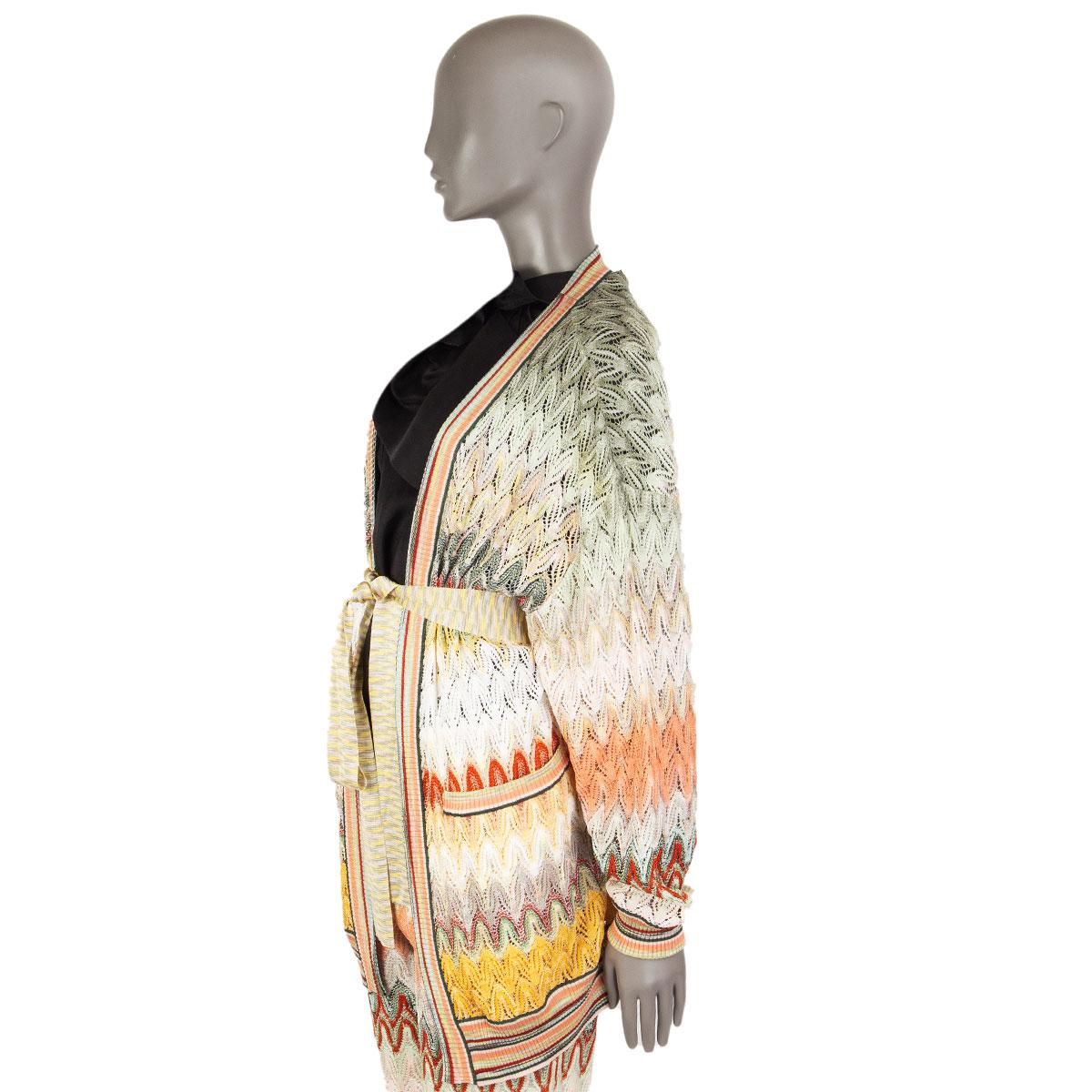 MISSONI Mehrfarbige ZIGZAG BELTED KNIT WRAP Strickjacke Pullover 42 M (Beige) im Angebot