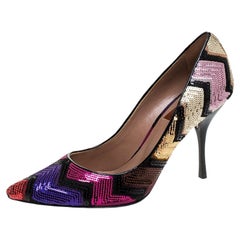 Missoni Multicolor Zigzag Sequins Pointed Toe Pumps Taille 37.5