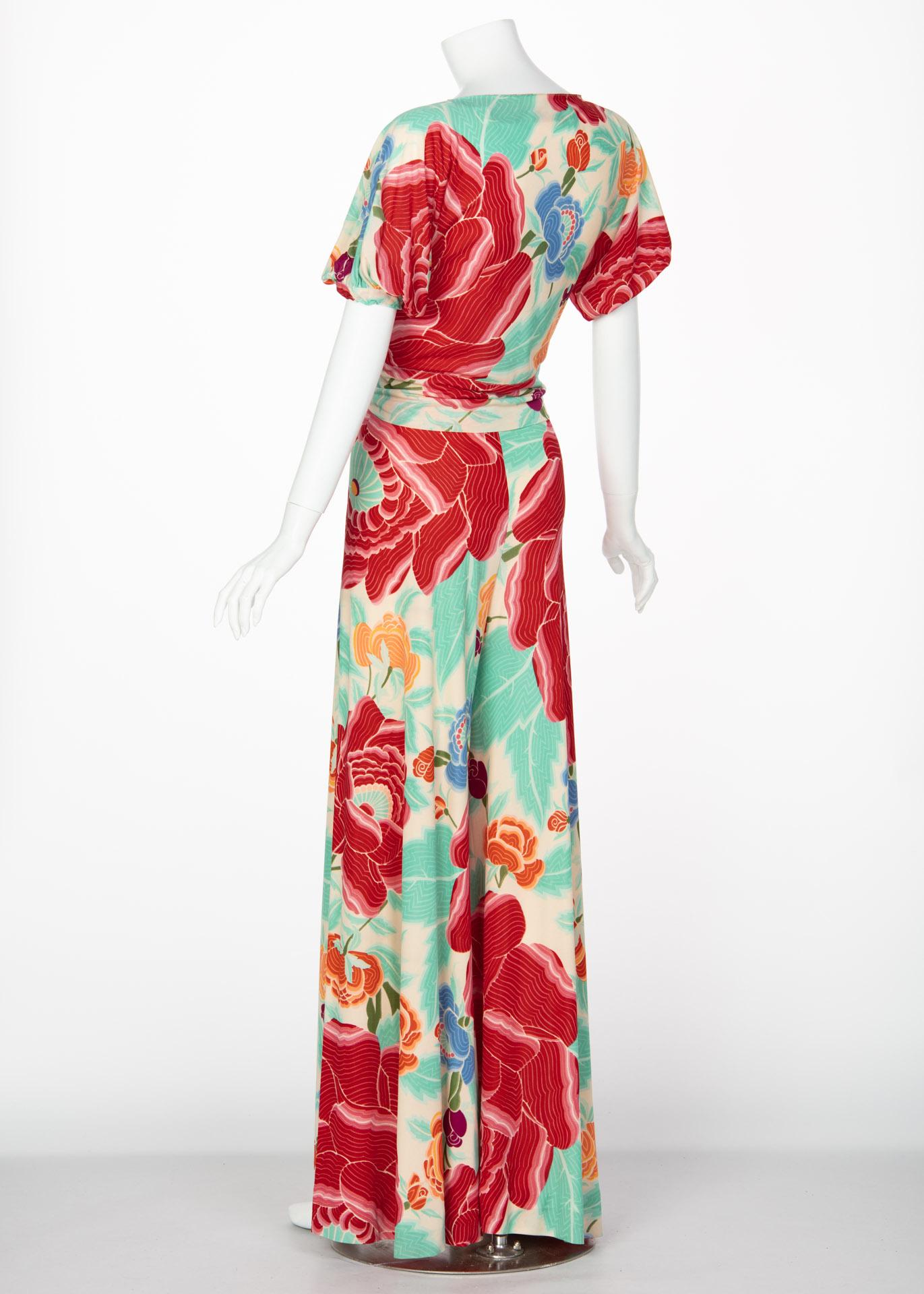 Missoni Multicolored Floral Print Top Palazzo Pant Set, 1970s  For Sale 1