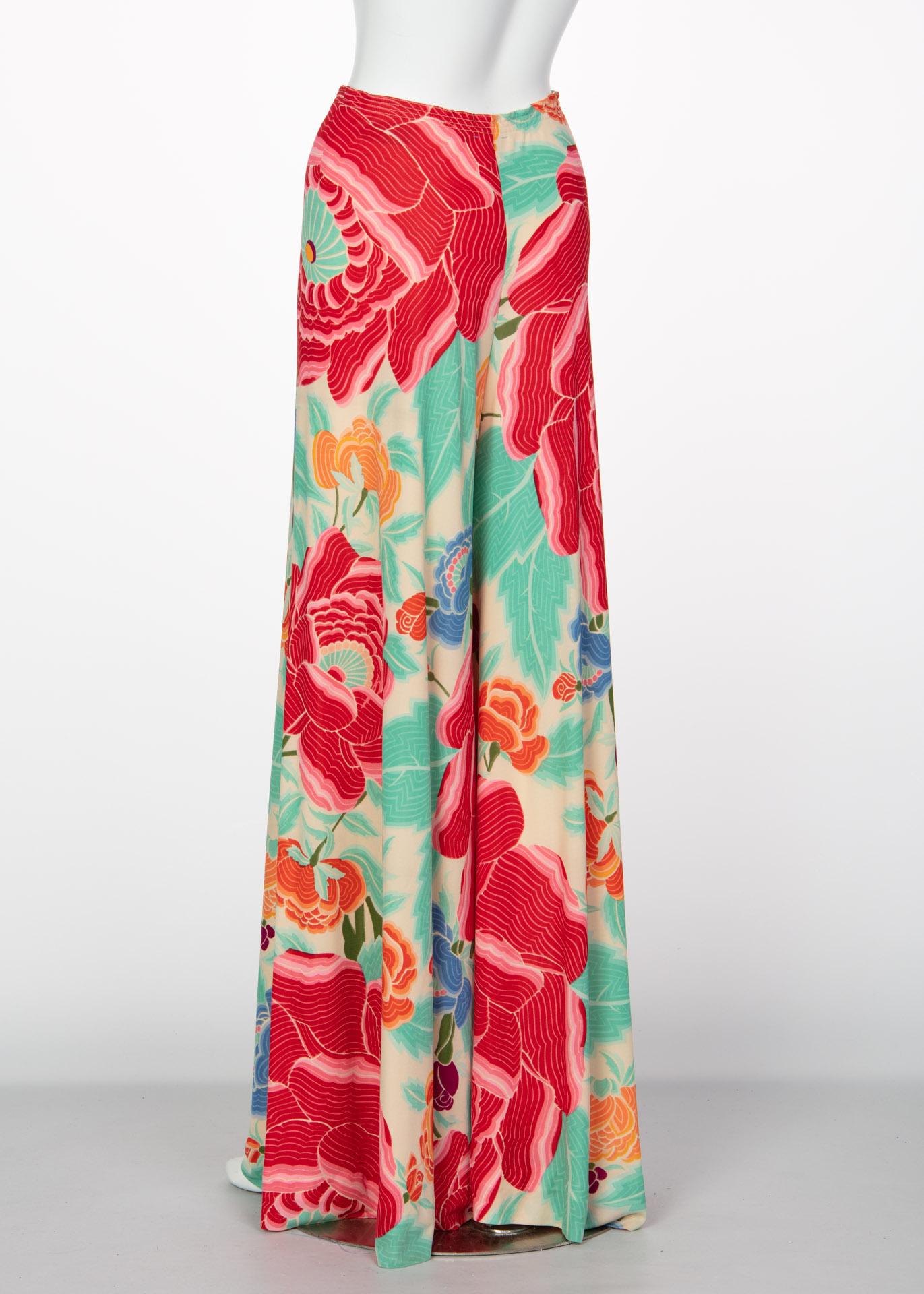 Missoni Multicolored Floral Print Top Palazzo Pant Set, 1970s  For Sale 2