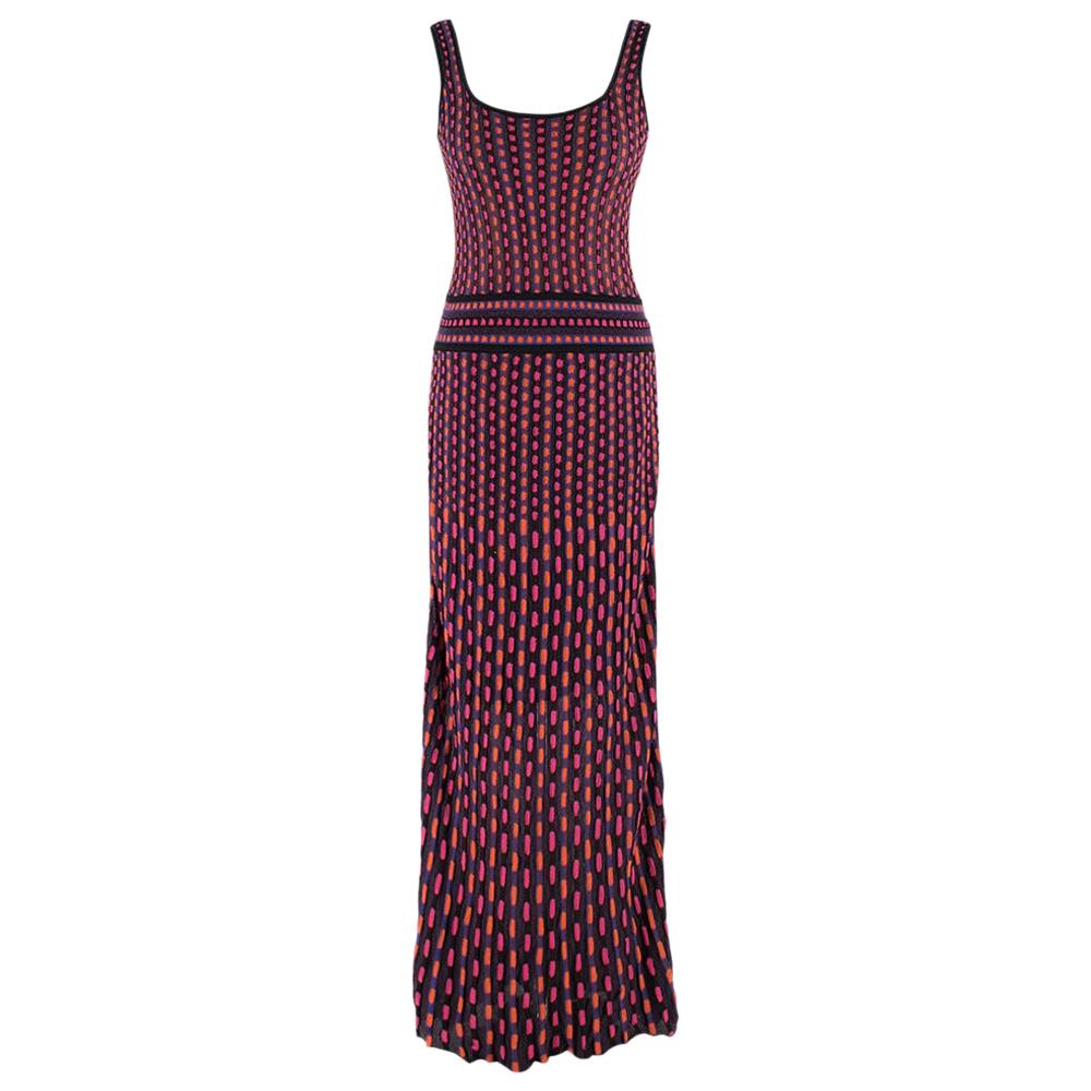 Missoni Metallic Pink Blue Gold Geometric Knit Dress Turtleneck Long ...