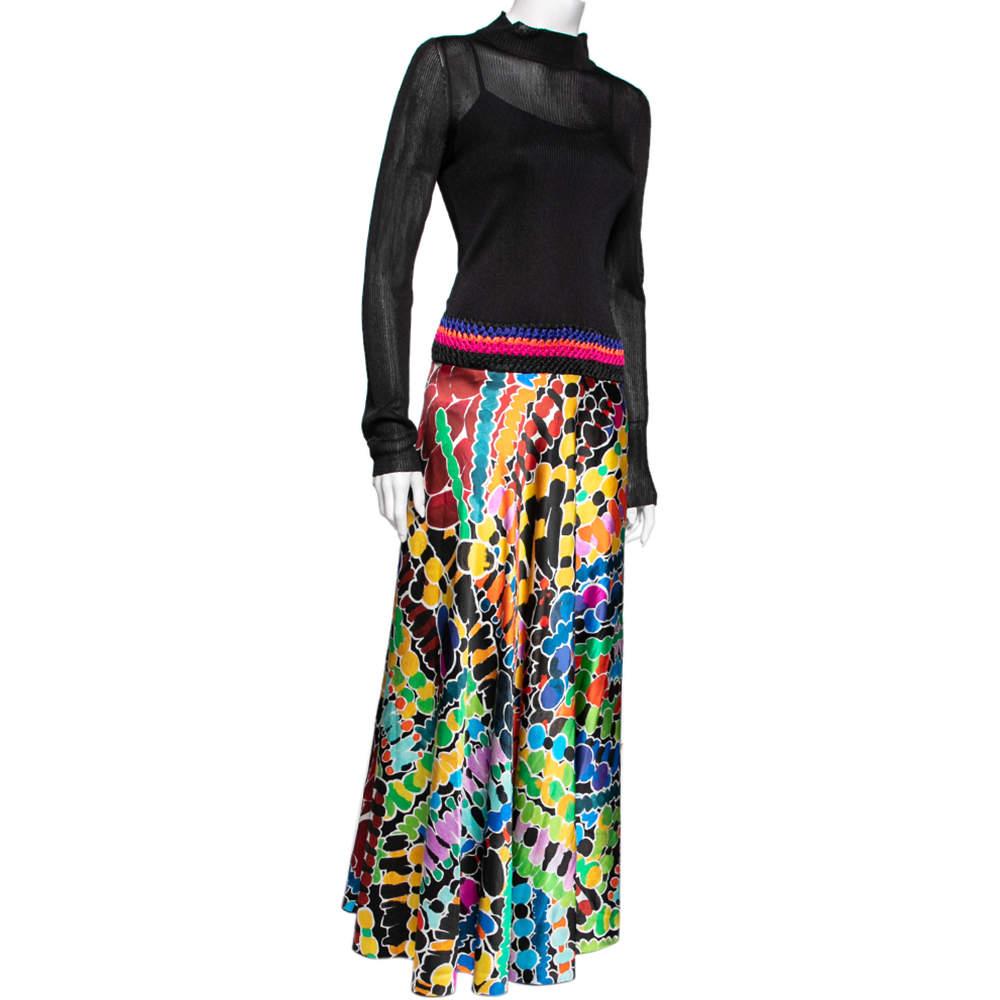 Missoni Multicolored Printed Satin & Knit Maxi Dress M In Good Condition In Dubai, Al Qouz 2