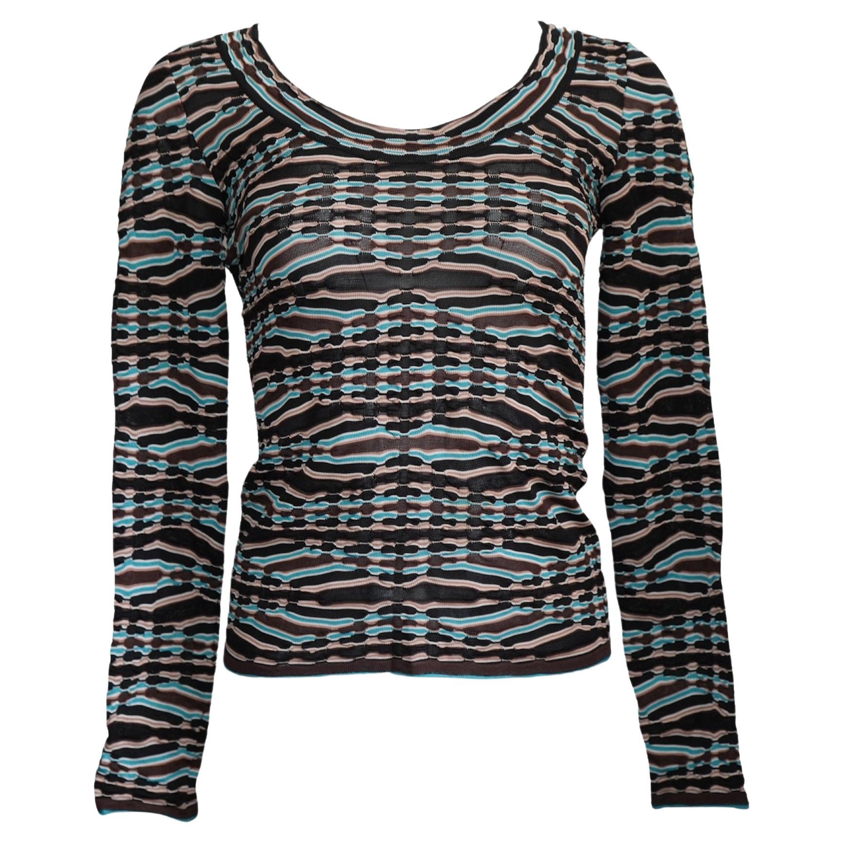 Missoni Multicolored Silk Rayon Long Sleeve Top For Sale