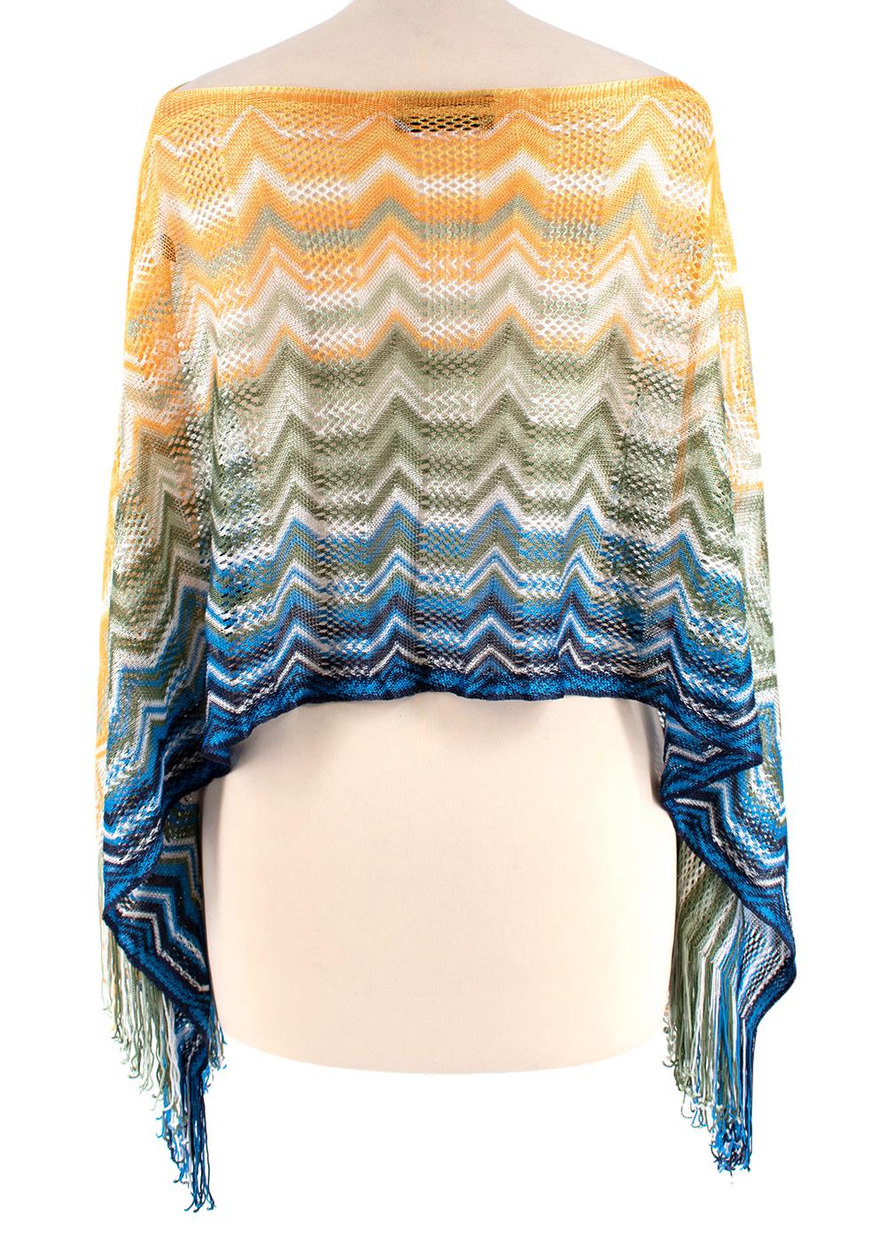 Beige Missoni Multicolour Knit Cropped Poncho For Sale
