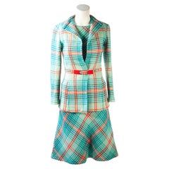 Retro Missoni, Museum Documented, Wool, Aqua Blue Plaid, Ensemble, 1972