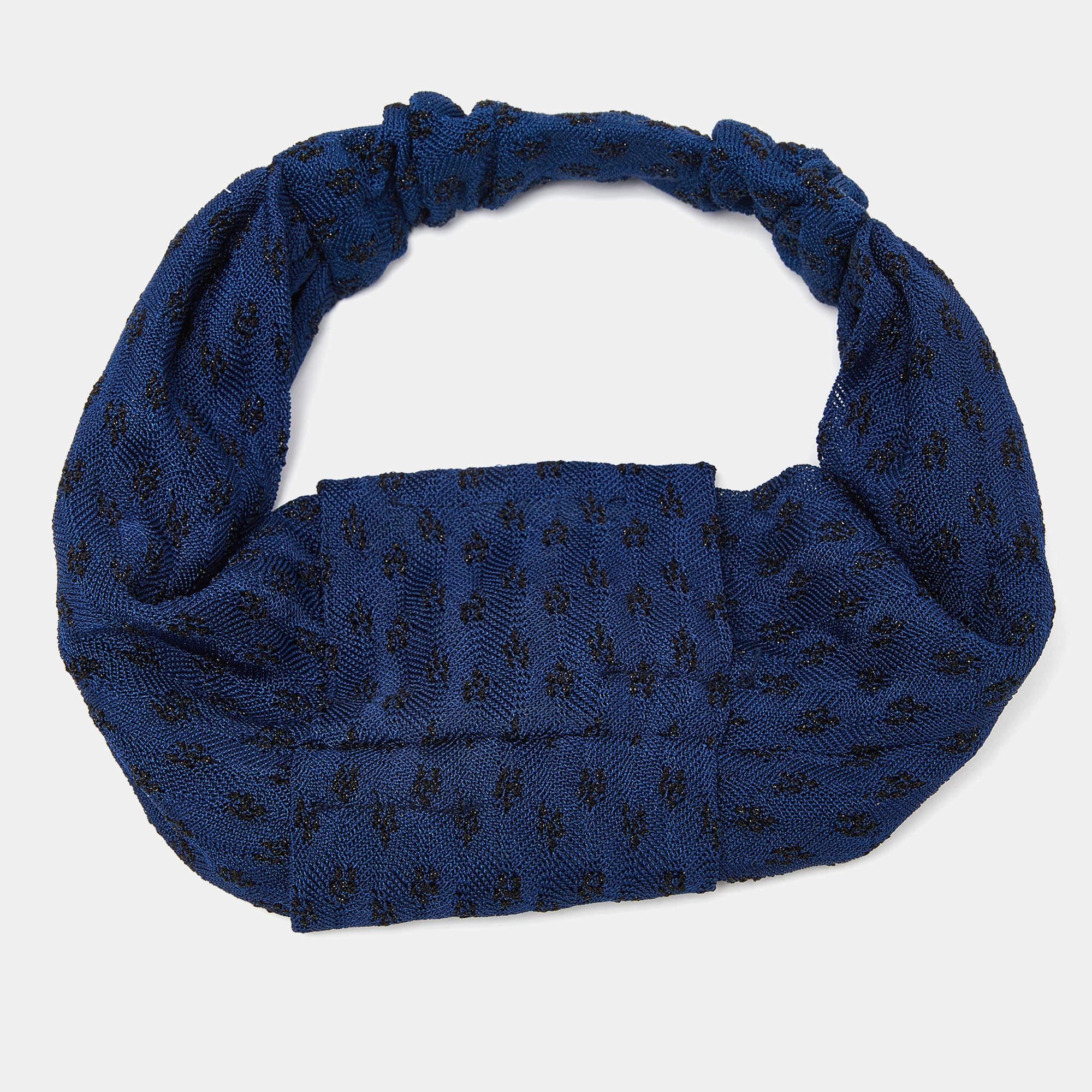Missoni Navy Blue Knit Wide Headband In Excellent Condition For Sale In Dubai, Al Qouz 2