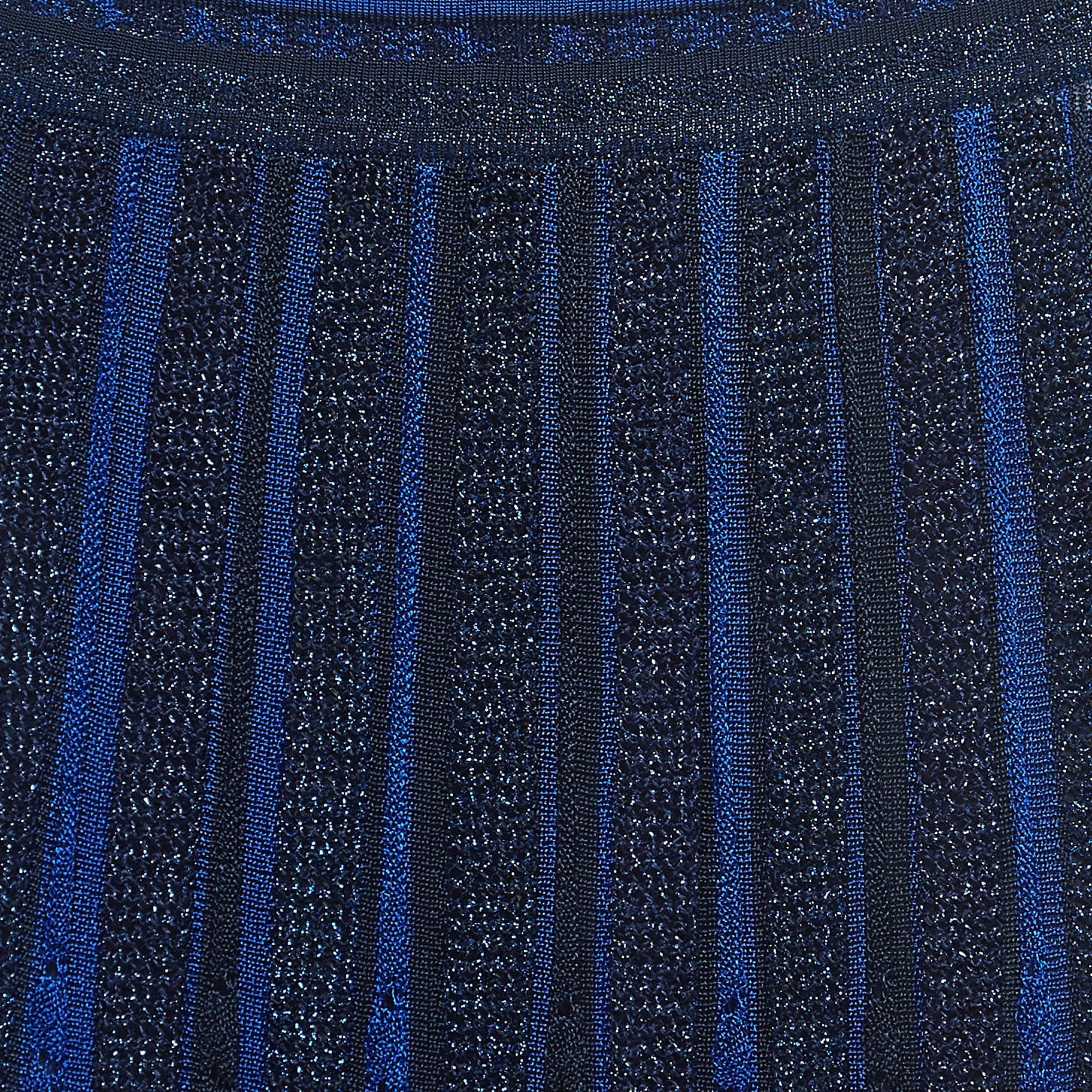 Black Missoni Navy Blue Striped Lurex Knit One Shoulder Maxi Dress L