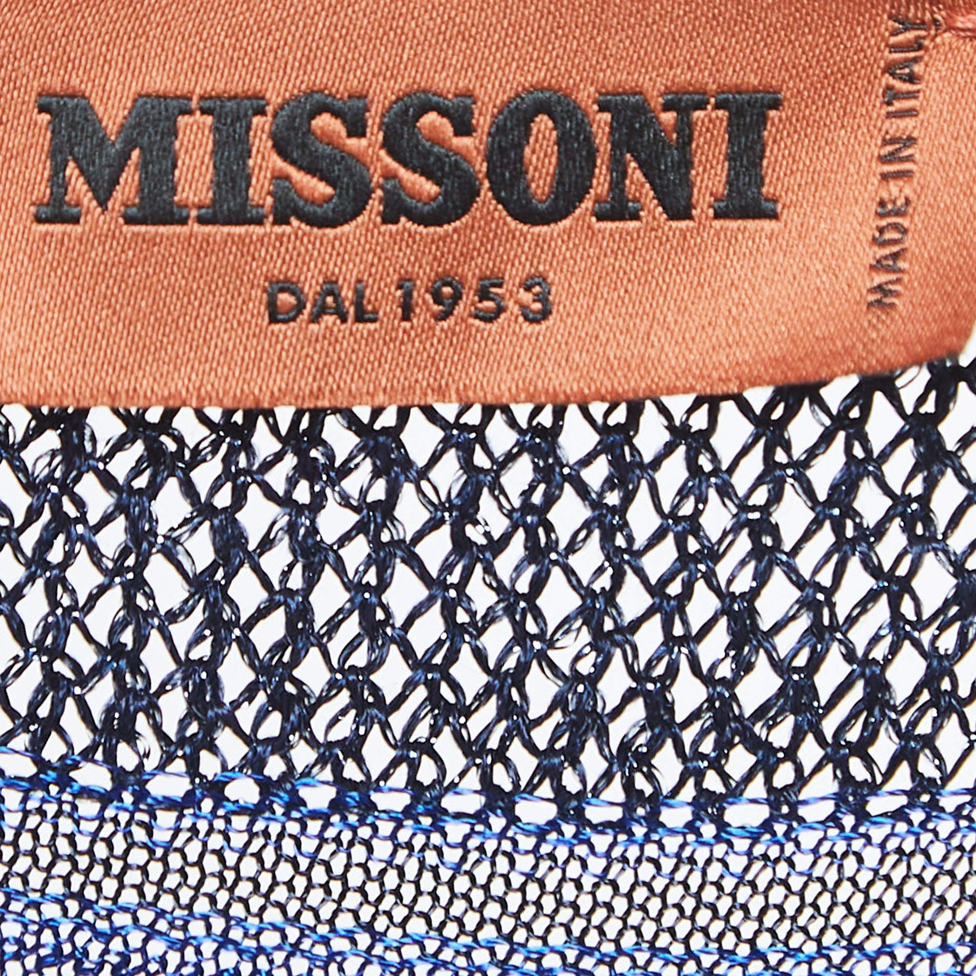 Women's Missoni Navy Blue Striped Lurex Knit One Shoulder Maxi Dress L