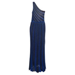 Missoni Navy Blue Striped Lurex Knit One Shoulder Maxi Dress L