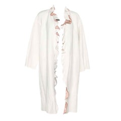 Missoni Off White Silk and Linen Blend Ruffle Detail Contrast Lined Long Coat M