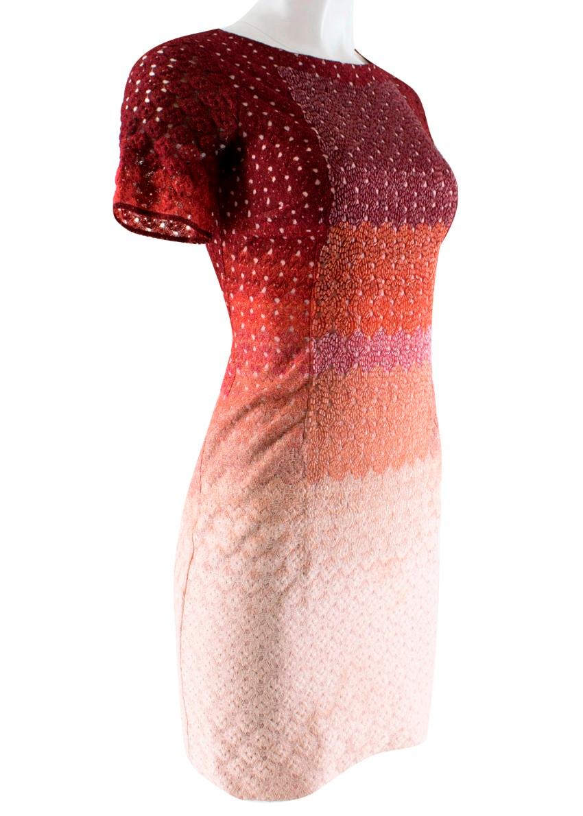 Missoni Gradient Beaded Glitter Red Dress. RRP £1565

- Beaded gradient detail down the front 
- Glitter crochet like sleeves
- Round neck
- Mid length 
- Gradient down to pale pink 
- Fully lined

Materials 
77% Rayon
15% Cupro 
8% Polyester 

Made