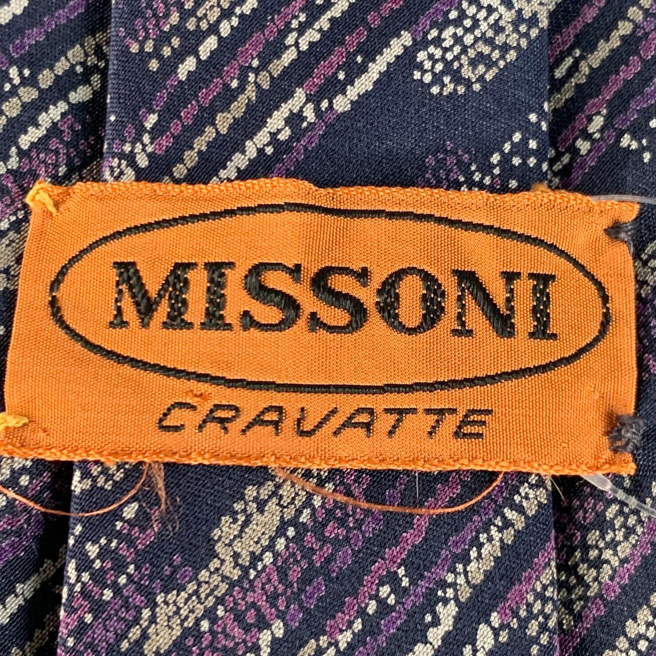 Nero Missoni, cravatta in seta astratta viola, grigia e nera in taglia unica in vendita