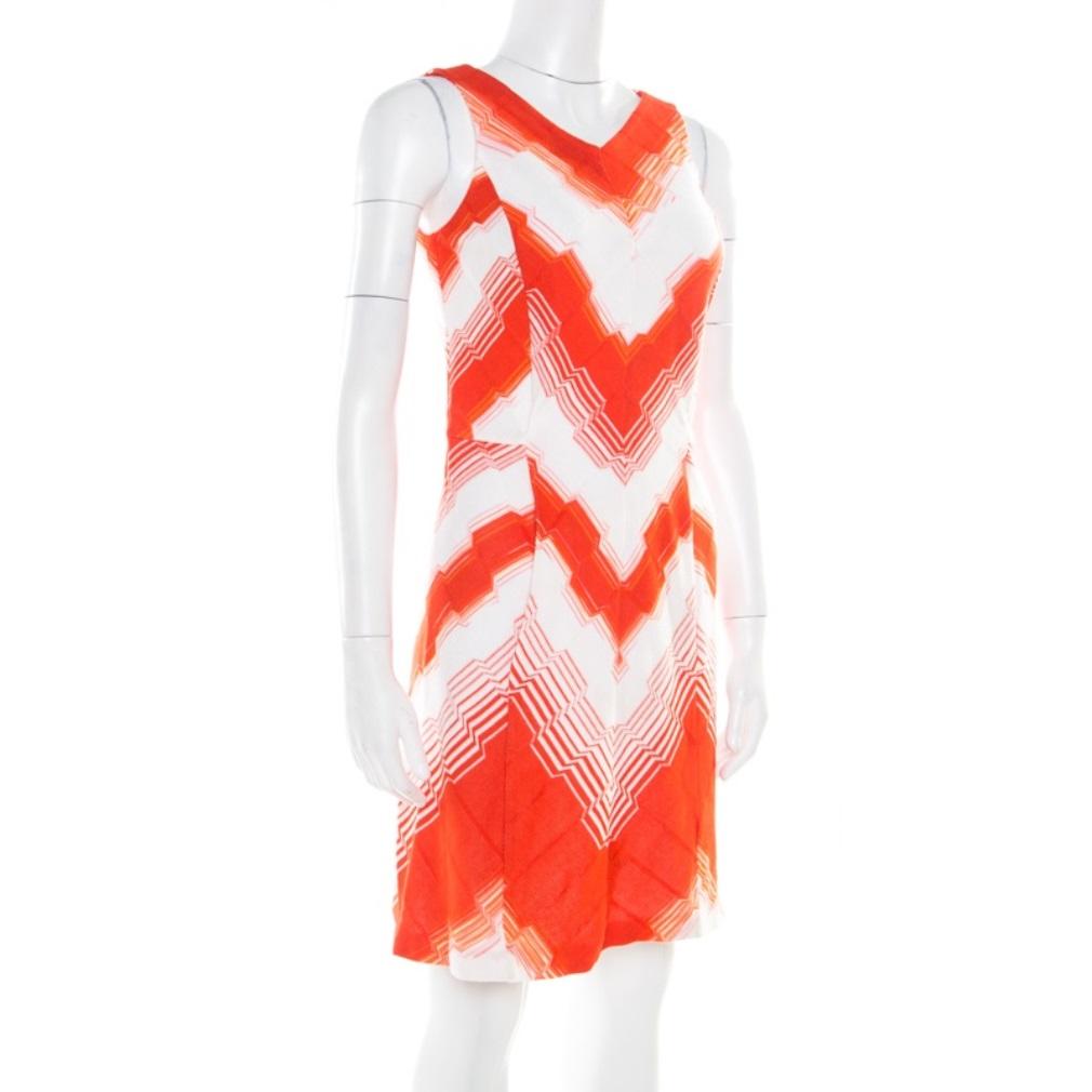 Pink Missoni Orange and White Stretch Knit Sleeveless Sheath Dress S