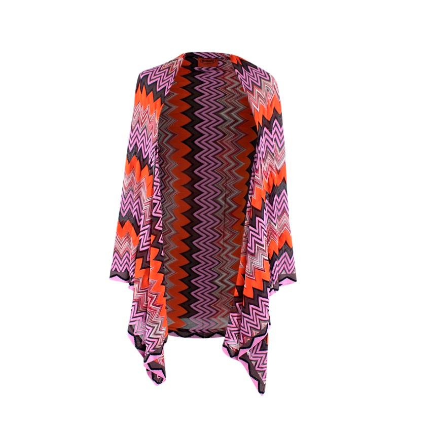 Missoni Orange 
Fuchsia Chevron Knit Draped Cardigan - US 4