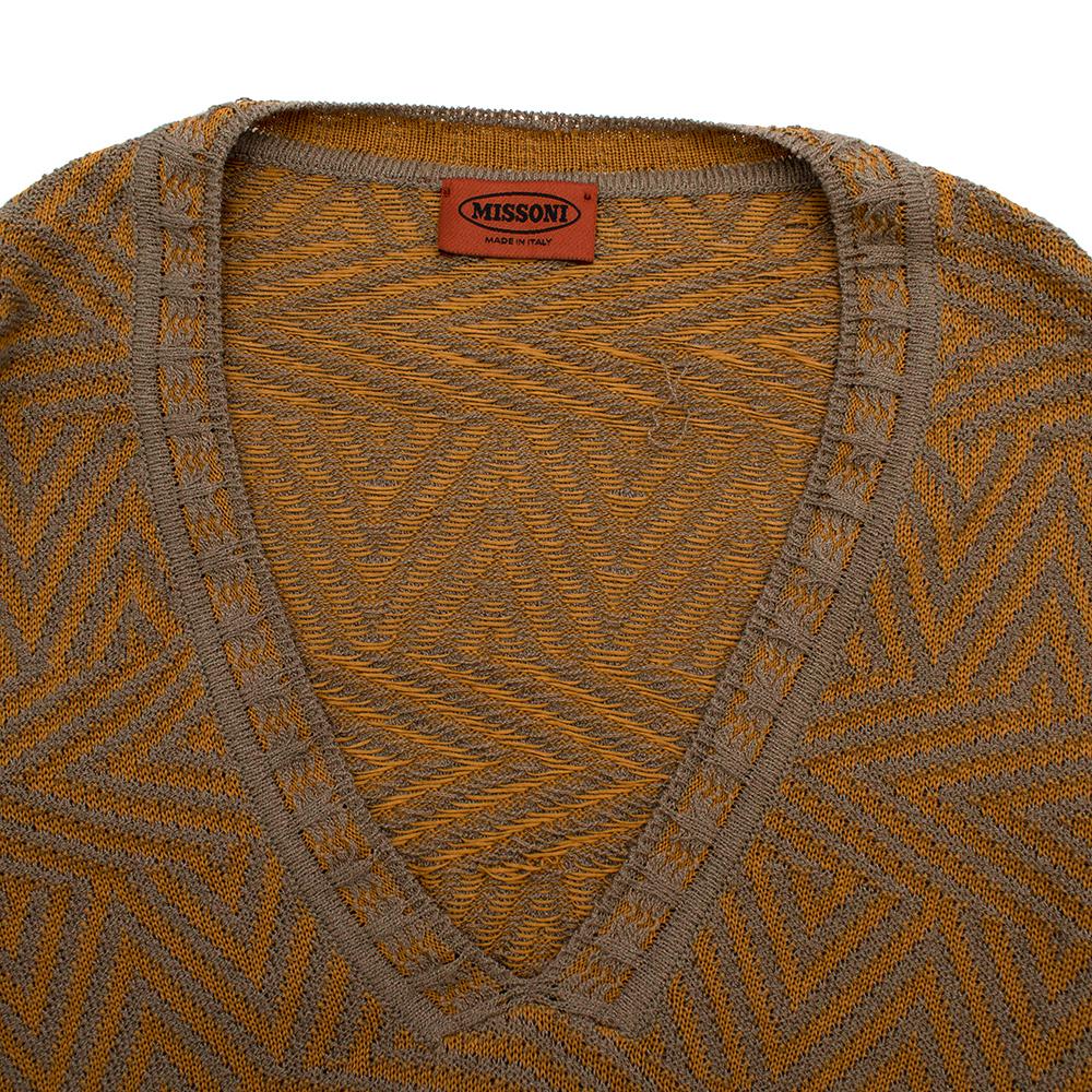 Missoni Orange/Grey Embroidered Knit V-Neck Jumper - Size US 14 In Good Condition For Sale In London, GB