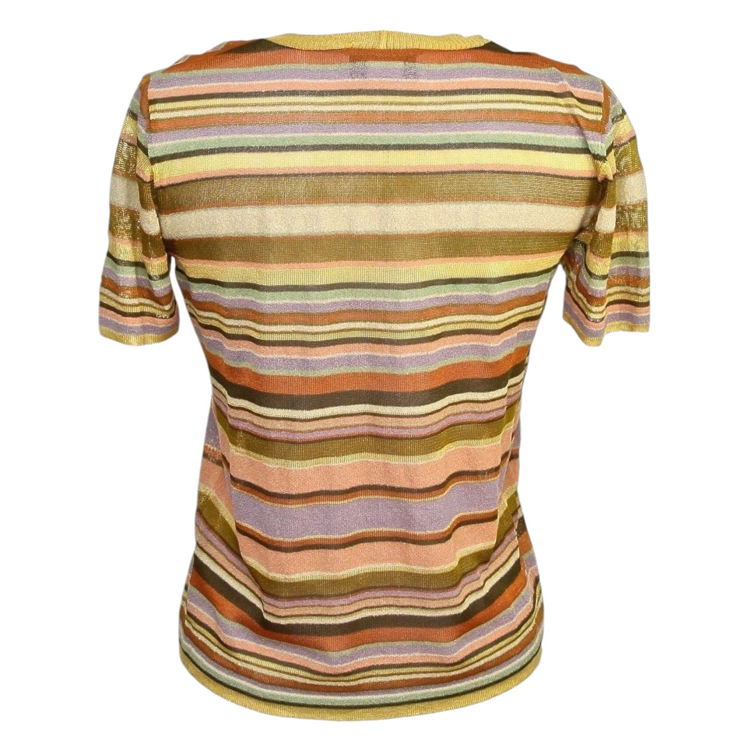 Brown Missoni Orange Label V-Neck Striped Knit Sweater GOLD Top 40 For Sale