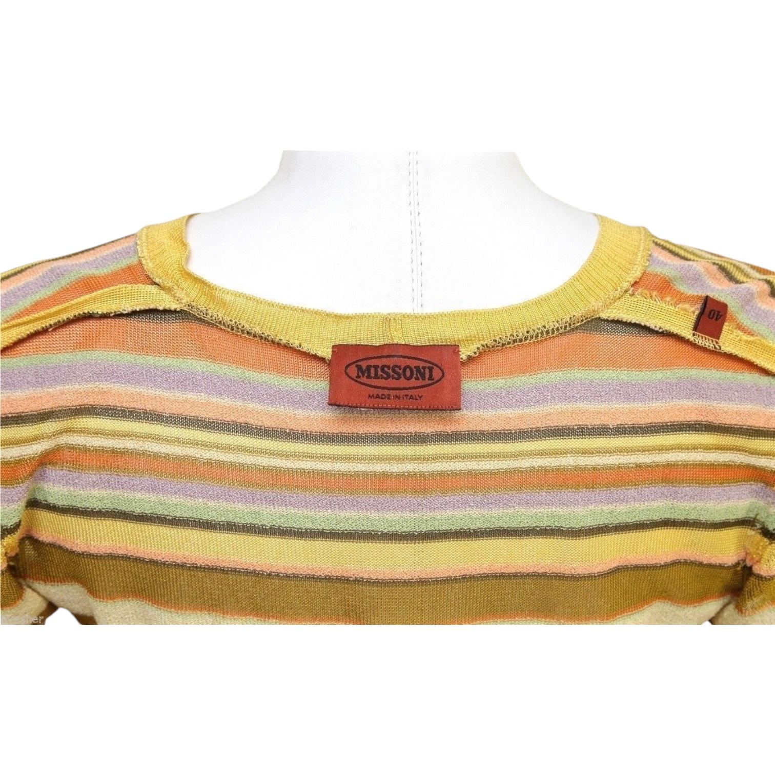 Missoni Orange Label V-Neck Striped Knit Sweater GOLD Top 40 In Excellent Condition For Sale In Hollywood, FL