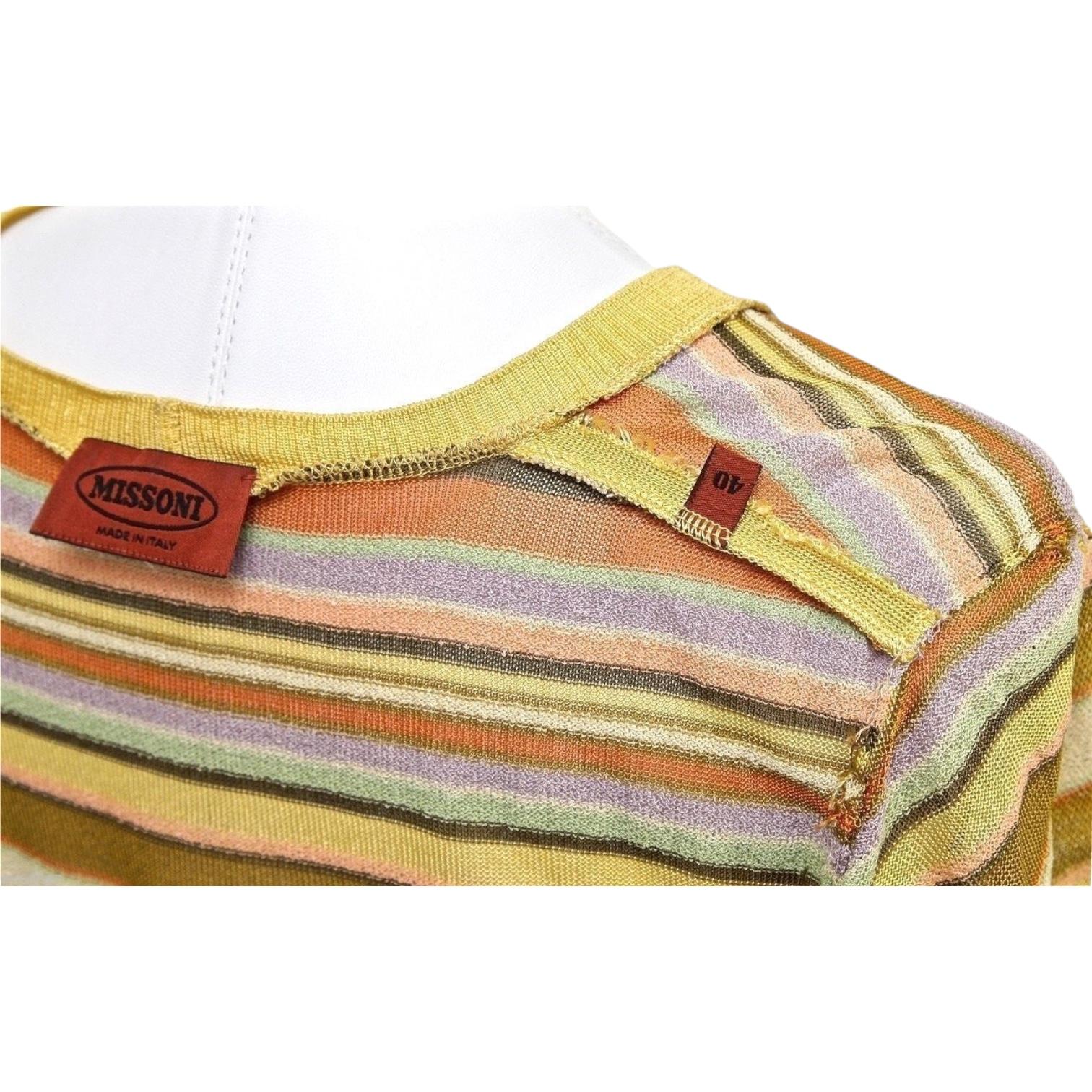 Women's Missoni Orange Label V-Neck Striped Knit Sweater GOLD Top 40 For Sale