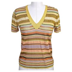 Missoni Orange Label V-Neck Striped Knit Sweater GOLD Top 40