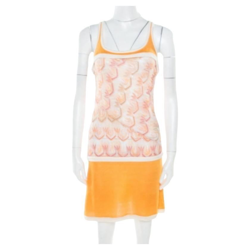 Orange gemustertes gestricktes Stretch-Strick-Tankkleid mit Pantoletten von Missoni S im Angebot
