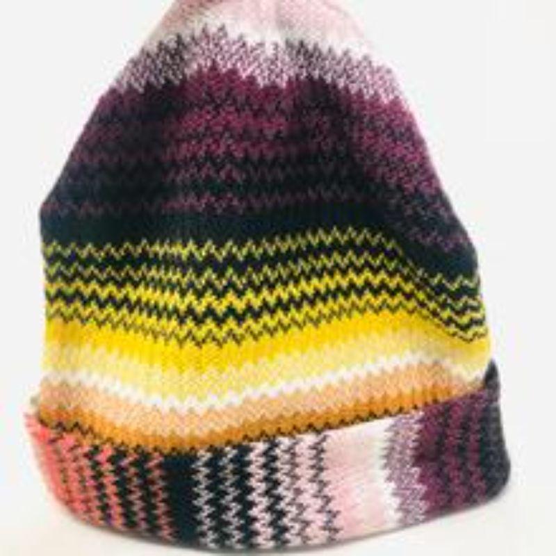 Missoni Orange Peach Burgundy Black Wool Knit Hat  For Sale 2