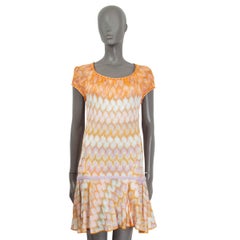 MISSONI orange weiß mauve Viskose DROP WAIST Kurzärmeliges Kleid 42 M