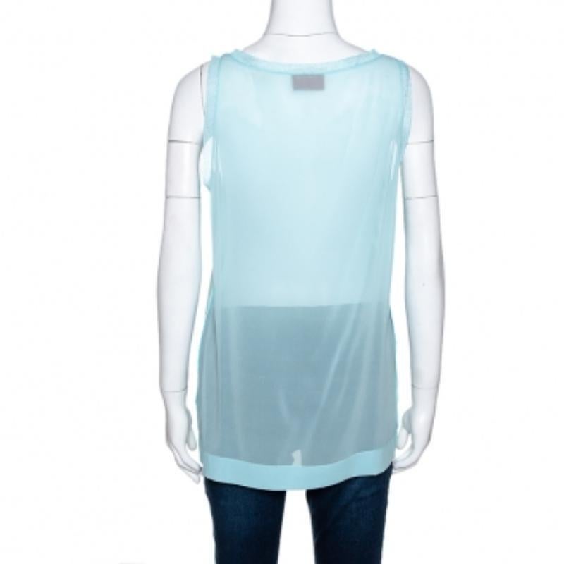 Bleu Missoni Pastel Blue Silk & Knit Sleeveless Scoop Neck Top M en vente