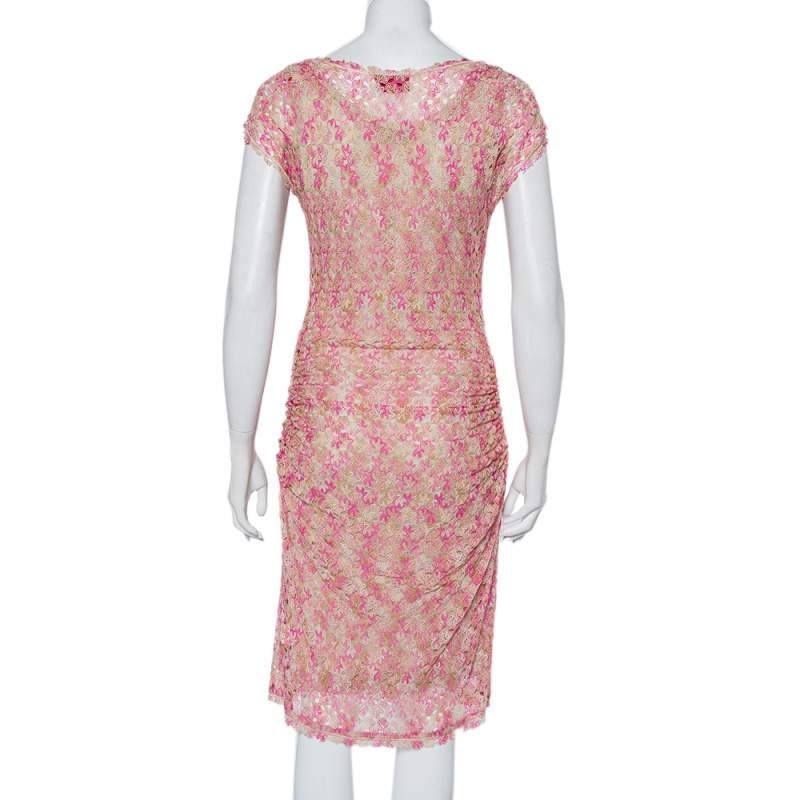 Missoni Pink & Beige Knit Ruched Sleeveless Midi Dress M In Good Condition In Dubai, Al Qouz 2