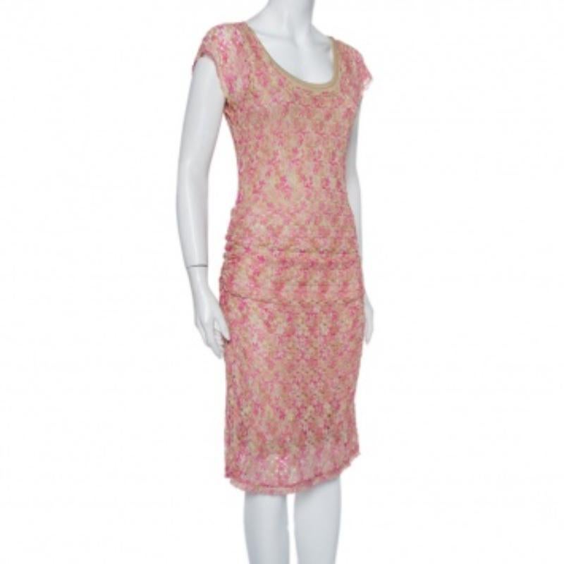 Women's Missoni Pink & Beige Knit Ruched Sleeveless Midi Dress M For Sale