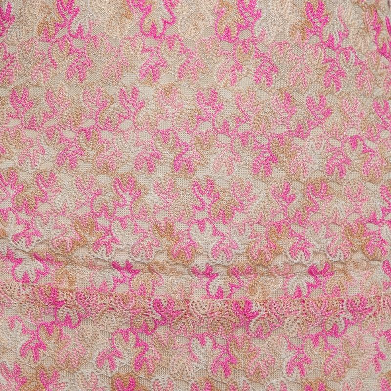 Missoni Pink & Beige Knit Ruched Sleeveless Midi Dress M 1